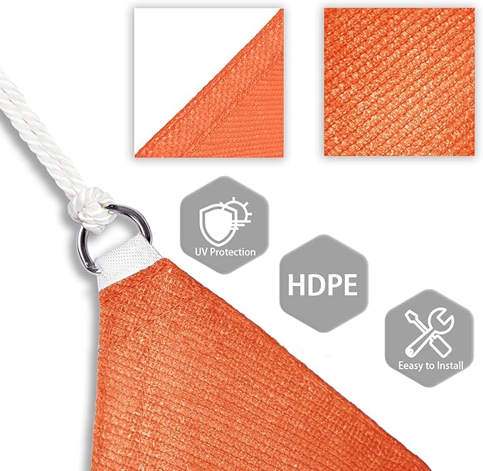 Patio Paradise 23' x 23' x 23' Sun Shade Sail Triangle Canopy Shade Cloth Fabric Sunlight Block Patio Pergola Cover HDPE Deck Awning for Outdoor Backyard Roof Shading, Orange