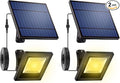 Solar Flood Lights Outdoor with 16FT Cable Dusk to Dawn 4400mAh LED Solar Spot Light Waterproof 3000K for Outside, Porch, Barn, Flag Pole, Warm White 2 Pack