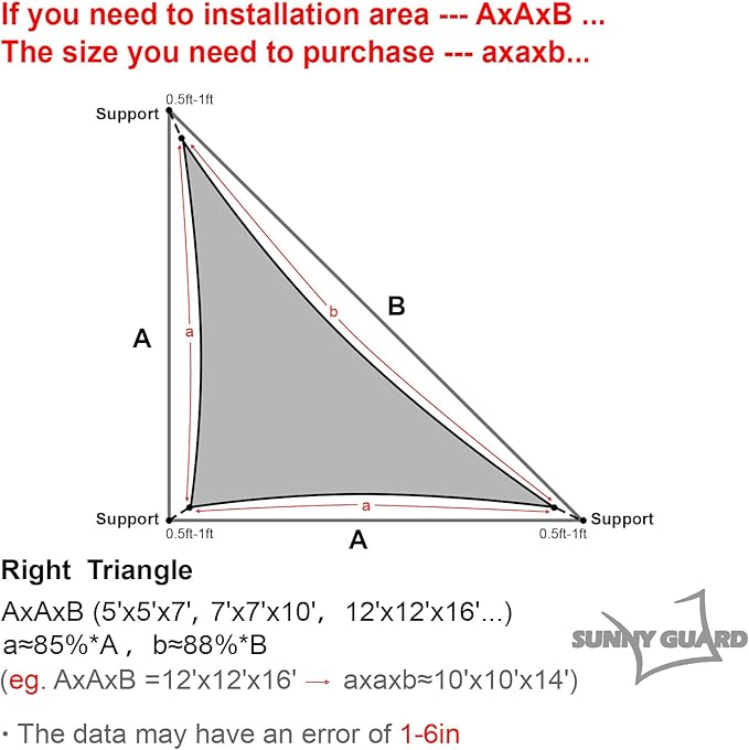 SUNNY GUARD Custom Size 5'x6'x7.8' Silver Grey Sun Shade Sail Right Triangle UV Block Shade for Backyard Yard Patio Deck Garden(Customized)
