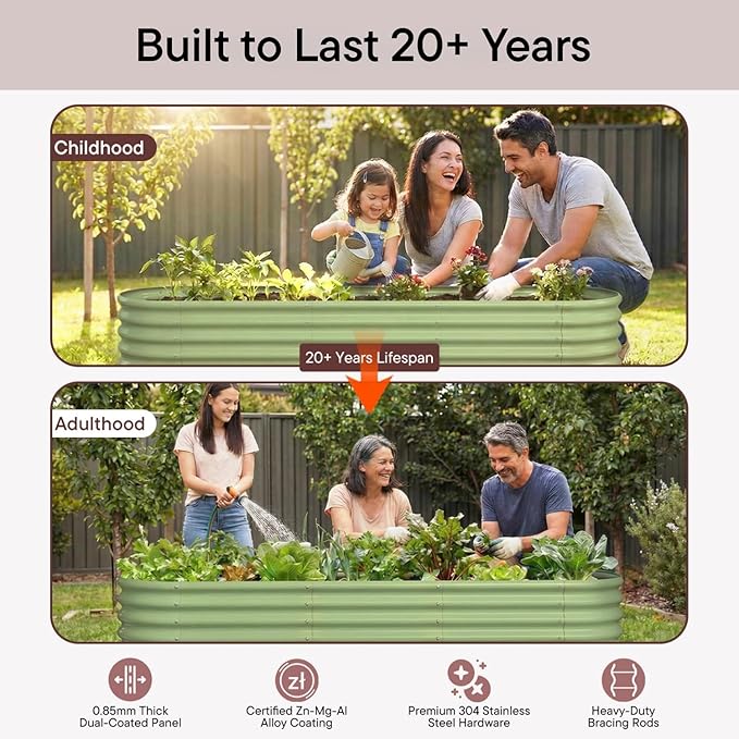 6-Pack 18” Tall Galvanized Raised Garden Beds – New Home Garden Layout, Fits 300 Sq Ft Backyard, 10x2x1.5 & 4x4x1.5 ft Metal Planter Raised Beds Set for Vegetable, Herb & Flower-Brooklyn Grey