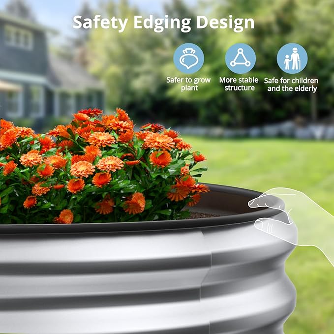 Raised Garden Bed Kit, 6x3x1 ft Galvanized Planter Box Outdoor with Safety Edging, Large Metal Raised Beds for Gardening Vegetables Flower Herb (Silver)