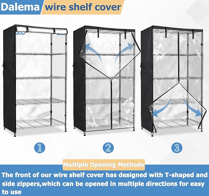 Waterproof Shelf Cover,Outdoor 600D Heavy Duty Dustproof Storage Shelves Cover,36''x18''x72'' Shelf Covers for Wire Shelving with Zippers,Storage Rack Covers with Clear Front