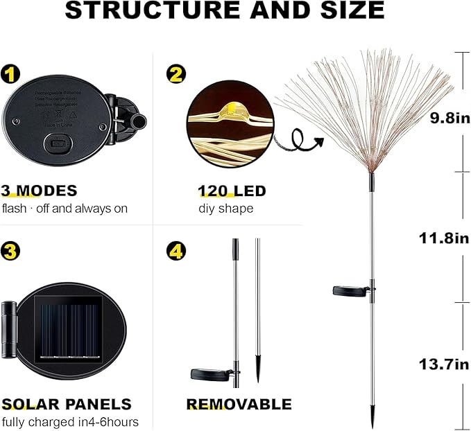 YOTOZU 4 PCS Solar Firework Light, Outdoor Solar Garden Decorative Lights 120 LED Powered 40 Copper Wires String DIY Landscape Light for Walkway Pathway Backyard Decoration Parties Perfect Gifts(blue)