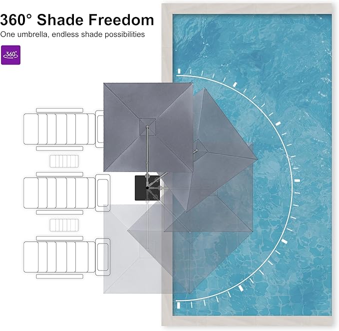 PURPLE LEAF Patio Umbrella 9' X 9' Rectangle Cantilever Umbrella Large Aluminum Outdoor Umbrellas with 360-degree Rotation & UPF40+ Premium Fabric for Deck Pool Garden Yard, Graphite Grey