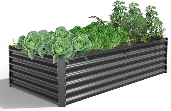A ANLEOLIFE 6X3X1.5 ft Galvanized Raised Garden Beds Outdoor, Rectangular Metal Planter Box for Planting Vegetables Flowers Herb, Anti-Rust & Easy-Setup, Quartz Grey