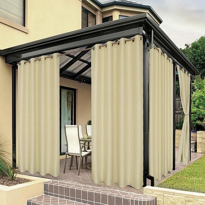 BONZER Outdoor Curtains for Patio Water Resistant Heavy Privacy Light Filtering Grommet Outside Curtains for Porch, Pergola, Gazebo, 1 Panel, 54W x 95L inch, Cream