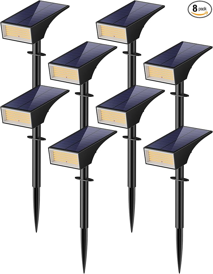 Koicaxy Solar Lights Outdoor Waterproof 8 Pack IP65, 100 LEDs 4 Light Modes, Higher Charging Efficiency, Auto On/Off Solar Landscape Spotlights for Garden Decor Yard Pathway Patio - Warm White