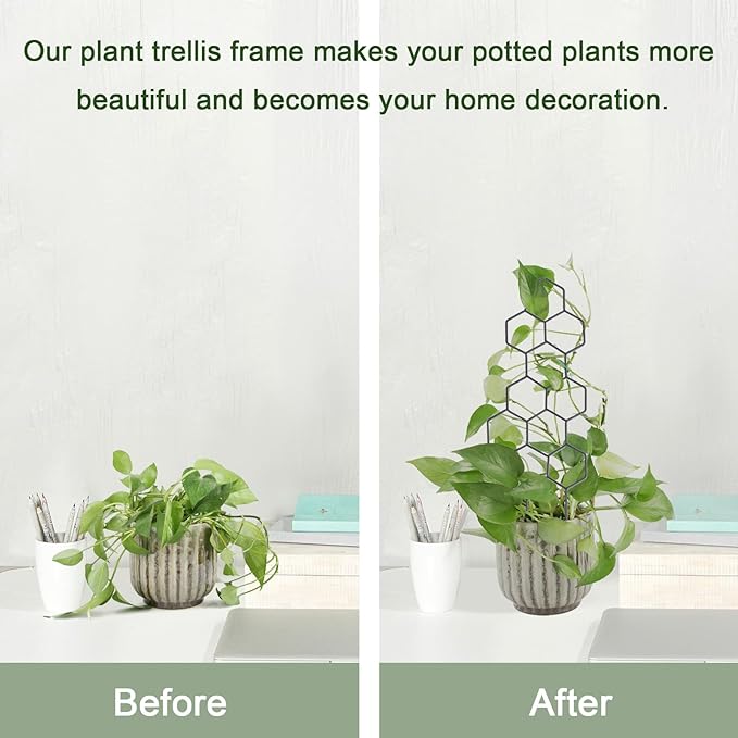 Small Trellis for Potted Plants, 15.94 inch Metal Plant Trellis for Climbing Plants Indoor Pot Honeycomb Shape Lattice for Ivy Vines Hoya Houseplants Flower 2 Pack