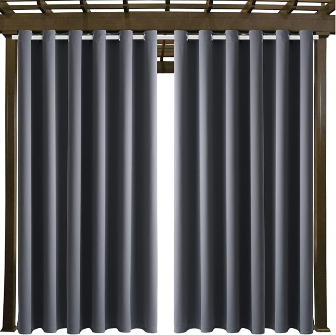 Water Proof Outside Curtains with Grommet Top for Porch, W84 x L84 Thermal Insulated Washable Light Block Outdoor Divider Drapes for Patio Gazebo Deck Pool Area Pergola Cabana (Gray, 2 Panels)