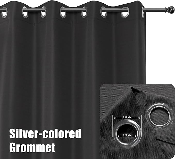 BONZER Waterproof Outdoor Curtains for Patio Porch Pergola Cabana Light Filtering Privacy Grommet Indoor Curtain Panels for Bedroom Living Room, 1 Panel, 54W x 95L inch, Charcoal