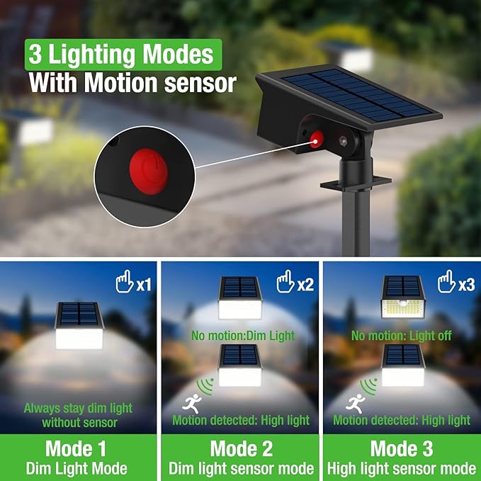 nipify Solar Spot Lights Outdoor, 3 Pack/62 LED Solar Motion Sensor Lights Outdoor Waterproof, 3 Modes Solar Powered Landscape Spotlights 2-in-1 for Outside Yard Wall Garden, Cool White