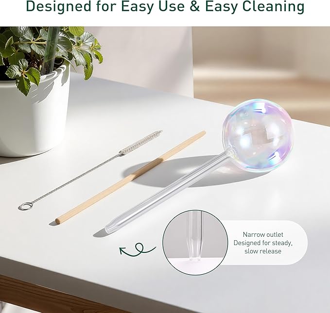 Large Extra-Thick Clear Glass Plant Watering Globes, Rainbow Gradient Self Watering Devices for Indoor & Outdoor Plants, Automatic Waterer Spikes, Perfect for Daily or Vacation Use, 4-Pack