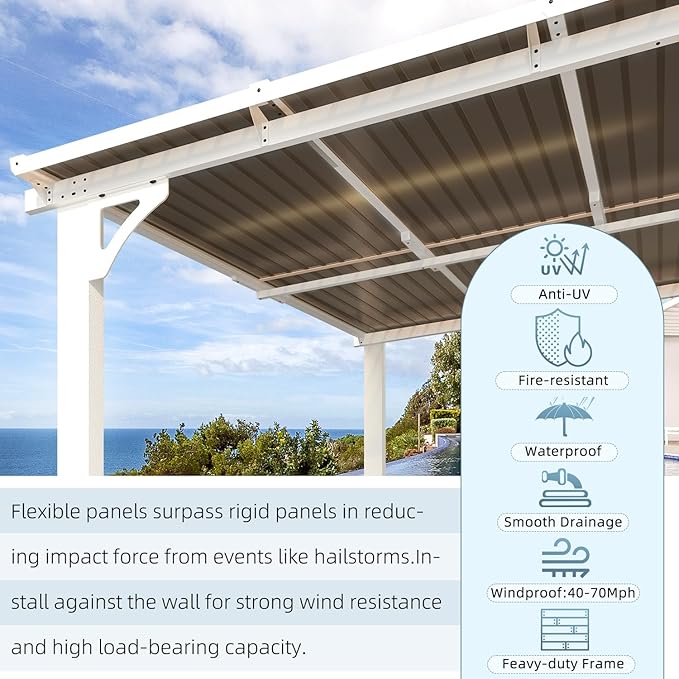 AECOJOY 16' x 12' Gazebo Outdoor Pergola for Patio, White Large Wall-Mounted Hard Top 12x16 Lean to Metal Gazebo Shelter Pergolas and Gazebos Clearance with Patio Roof, Heavy Duty Awnings for Backyard
