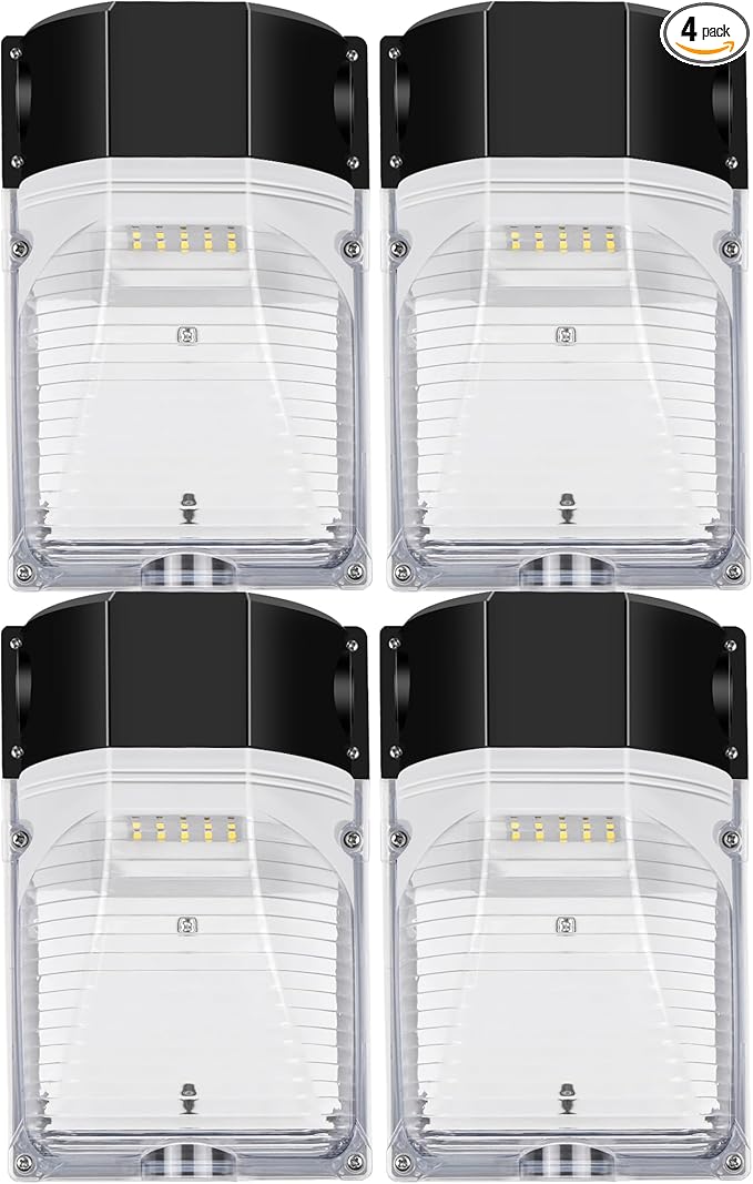 hykolity Update 30W LED Wall Pack Light with Photocell, 3450LM 5000K Daylight Dusk to Dawn 120V LED Outdoor Wall Mount Light, 150-250W MH/HPS Replacement, Waterproof Security Lighting-4 Pack