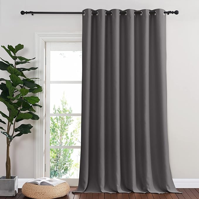 NICETOWN Blackout Sliding Glass Door Curtain 144 inches Long, Grommet Thermal Insulated Light & Heat Blocking Curtain & Drape Window Treatment for French Door, Grey, W80 x L144, 1 Panel