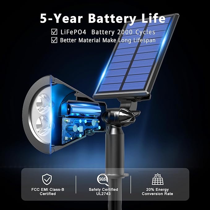 Solar Lights Outdoor Waterproof IP65,6500K Super Bright LED,2 Lighting Modes, Solar Powered Yard Garden Solar Spot Lights for Flag Landscape Auto On/Off-6 Pack