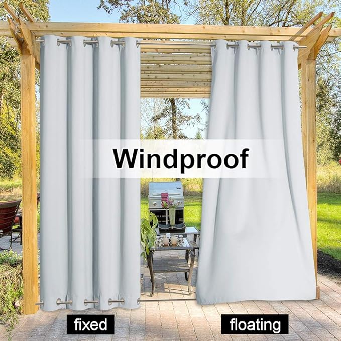 NICETOWN Outdoor Cabana Curtain, Windproof & Sun Blocking Curtains with Grommets Top and Bottom, Waterproof Thermal Insulated Patio Curtain for Summer/Winter (1 PC, W52 x L84 Inch, Greyish White)