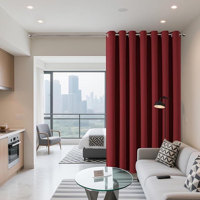 Joydeco Blackout Patio Sliding Door Curtains 90 Inches Long, Grommet Privacy Room Divider Curtains, Extra Wide Thermal Blackout Drapes for Bedroom Living Room (Burgundy Red, 60Wx90L, 1 Panel)
