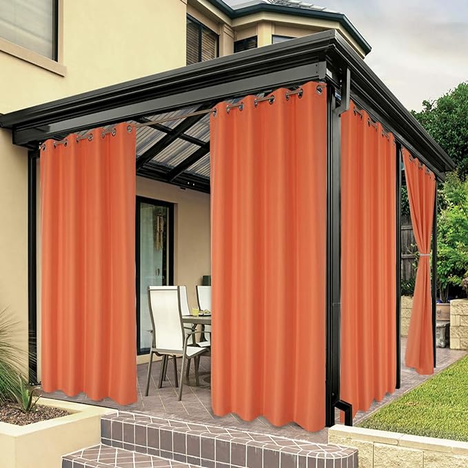 BONZER Outdoor Curtains for Patio Water Resistant Heavy Privacy Light Filtering Grommet Outside Curtains for Porch, Pergola, Gazebo, 1 Panel, 54W x 84L inch, Mecca Orange