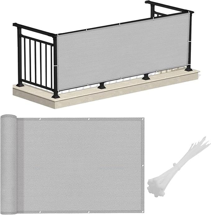 LOVE STORY 3'x10' Gray Balcony Screen Privacy Fence Cover (HDPE) UV Protection Weather-Resistant 3 FT Height Shield for Deck, Patio, Backyard, Outdoor Pool, Porch, Railing