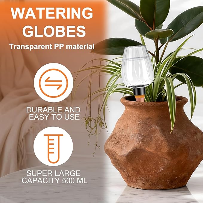 4 Pcs Plant Watering Globes Self Watering Planter Insert Plants Top Fill Water Device Plastic Water Bulbs Slow Release Terracotta for Plants, Clear