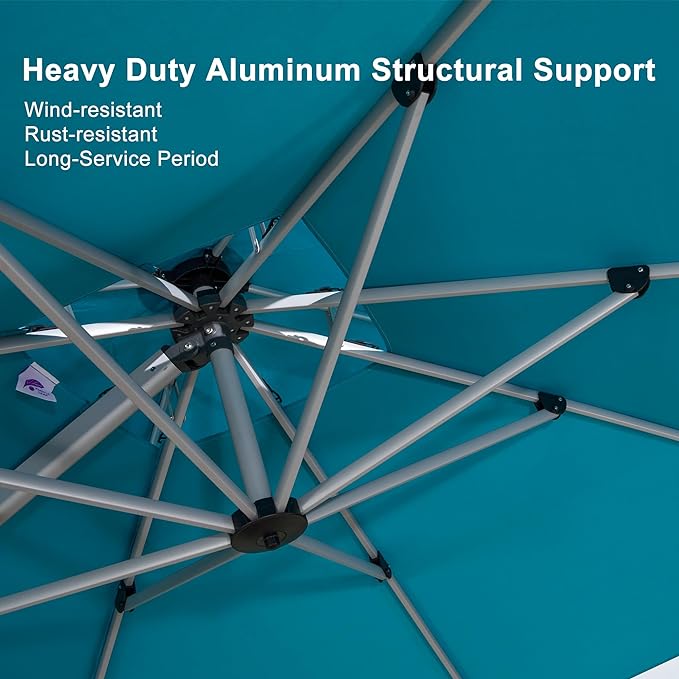 PURPLE LEAF 9' X 12' Patio Umbrella Outdoor Rectangle Umbrella Large Cantilever Umbrella Windproof Offset Heavy Duty Sun for Garden Deck Pool Patio, Turquoise Blue