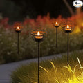 Solar Pathway Lights Outdoor, Rust Iron Ball Candle Holder Stake with Flickering Solar Powered Tea Lights, Perfect Decorative Garden Lighting for Yard Lawn Patio Landscape Decor Outside-4Pack