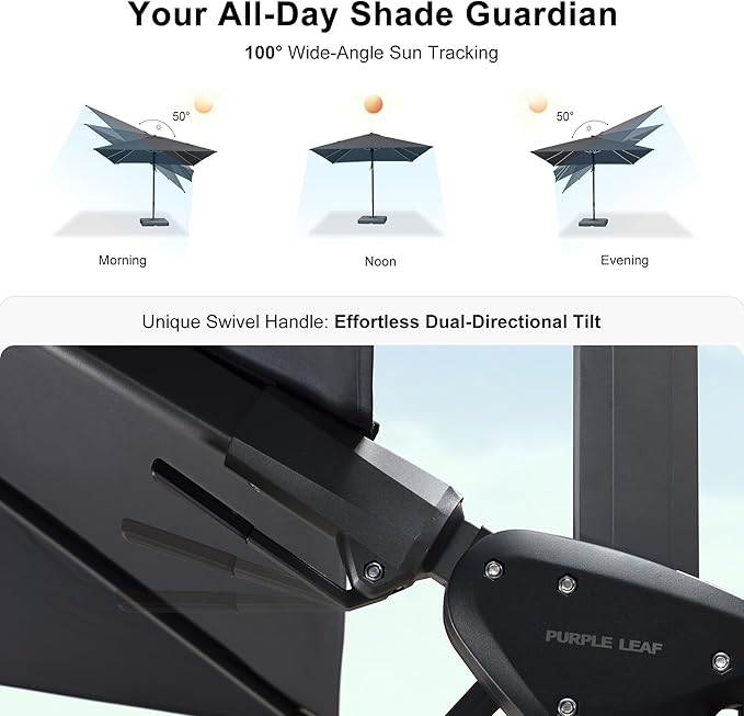PURPLE LEAF 9.8' X 9.8' Left-right Tilting Patio Umbrella Outdoor Cantilever Swivel Square Umbrella Aluminum Offset Umbrella with 360-degree Rotation for Garden Deck Pool Patio Grey