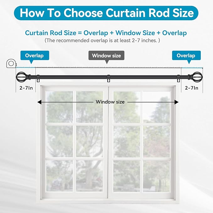 Curtain Rods for Windows 28 to 60 Inch - 5/8” Black Metal Heavy Duty - Decorative Window Small Curtains Rod with Brackets for Kitchen, Bathroom, Sliding Cafe Drapery Rods Door