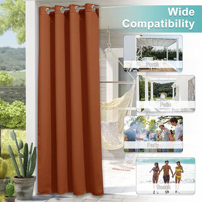 NICETOWN Outdoor & Indoor Curtains for Patio Waterproof, Thermal Insulated Grommet Top Blackout Indoor Outdoor Curtain Drapes for Cabana, Mecca Red, 1 Panel, W52 x L95