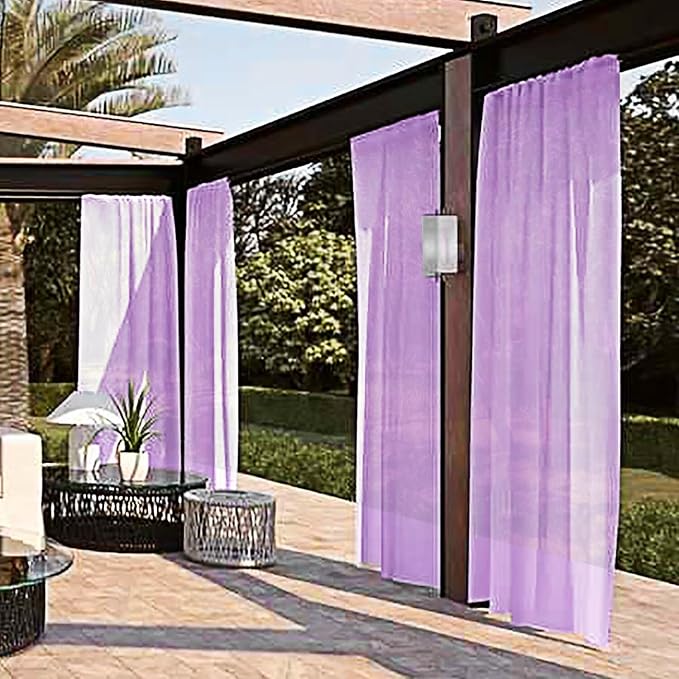 SpaceDresser Waterproof Outdoor Sheer Curtains for Patio - 2 Panels Rod Pocket Indoor Voile Sheer Curtain for Living Room,52W x 84L inch, Lavender