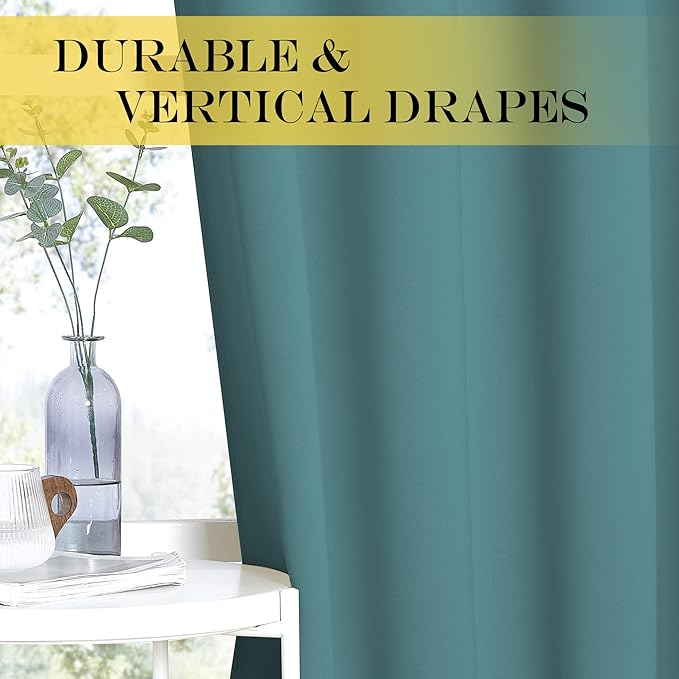 NICETOWN Blackout Short Curtain for Small Window - (Sea Teal Color) Home Decor Window Treatment Drape Modern Design Drapery for Kitchen Room, 52Wx63L,1 Panel