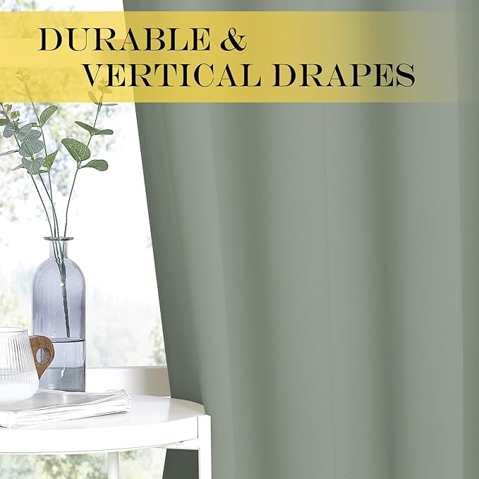 NICETOWN Room Divider Curtain 132 Inches Long, Wide Blackout Sliding Door Curtain for Bedroom, Room Darkening Privacy Window Curtain for Patio Door (1 Panel Set, Sage Green, 80 x 132 Inch)