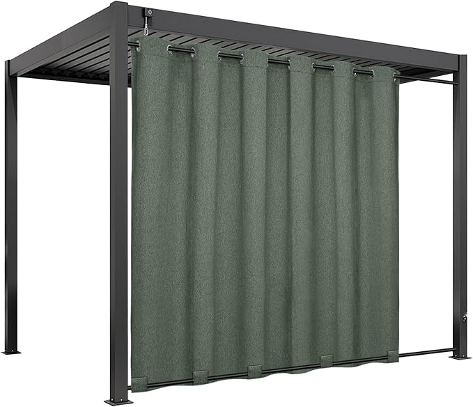 Easy-Going Linen Look Outdoor Curtains Waterproof Windproof Porch Curtains, Soft Thicken Outdoor Privacy Curtains for Patio, Gazebo, Grommet Top and Tab Bottom Drape, 1 Panel, 110x96 inch, Sage Green