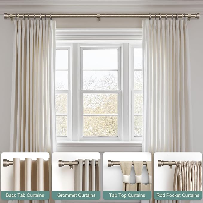 Retro Silver Curtain Rods for Windows 28 to 48 Inches Adjustable Length Heavy Duty 1" Diameter Window Curtain Rod with Decorative Finials for Outdoor Bedroom Kitchen Living Room Farmhouse