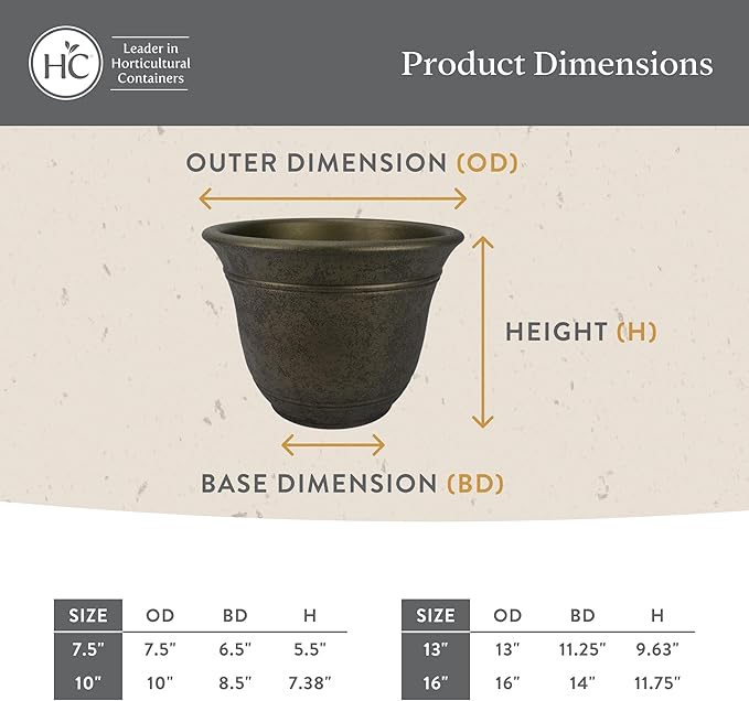 The HC Companies Sierra Round Self-Watering Pot - Lightweight Plastic Planter for Herbs & More - Durable Plant Pots for Indoor Plants & Outdoor Plants (10” Celtic Bronze, Pack of 2)