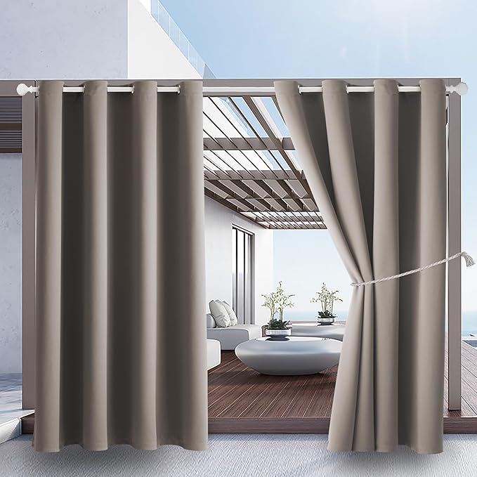 Water Proof Outside Curtains with Grommet Top for Porch, W52 x L120 Thermal Insulated Washable Outdoor Divider Drapes for Patio Gazebo Deck Pool Area Pergola Cabana (Taupe, 2 Panels)