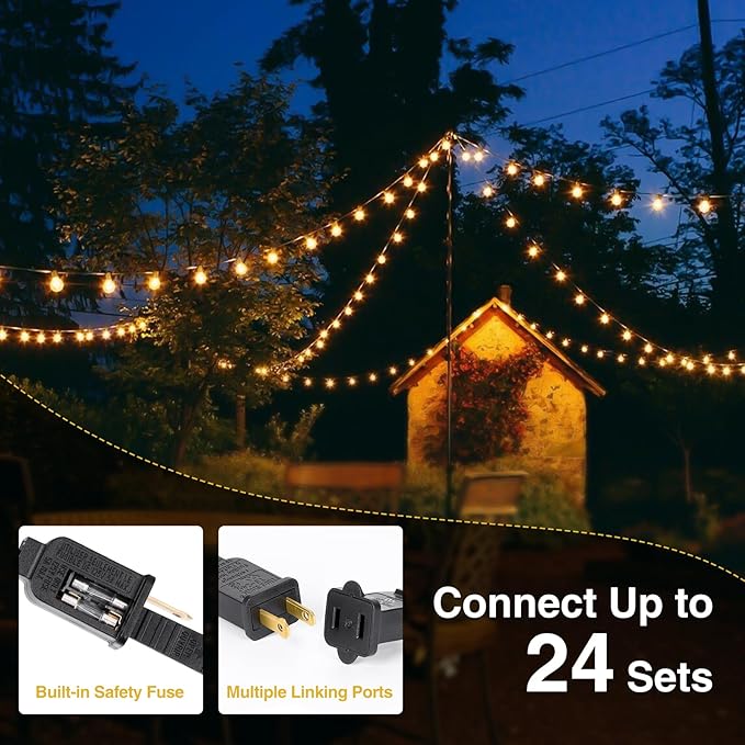 ZJOJO 50FT Outdoor String Lights, G40 Globe Outdoor Lights with 25 Shatterproof LED Bulbs 2700K,IP65 Waterproof Patio Light