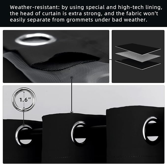 Outdoor Indoor Curtains W52 x L72 for Patio - Weather-resistant Window Panels Privacy Protect Grommet Top Thermal Insulated Home Curtain for Porch Pergola Lawn Garden Hot Tub Area (2 Panels)