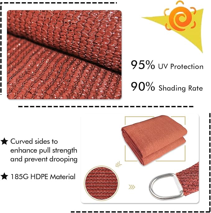 KANAGAWA 18'X20' Rust Red Custom Size Sun Shade Sail Rectangle UV Block Canopy Cover for Patio Backyard Lawn Garden Outdoor (Customized Available)