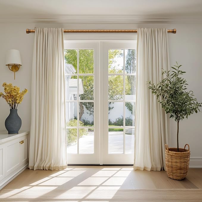 2 Pack Retro Gold Curtain Rods Set for Windows 48 to 84 Inches Adjustable Length Heavy Duty 1" Diameter Window Curtain Rod with Decorative Finials for Outdoor Bedroom Kitchen Living Room Farmhouse