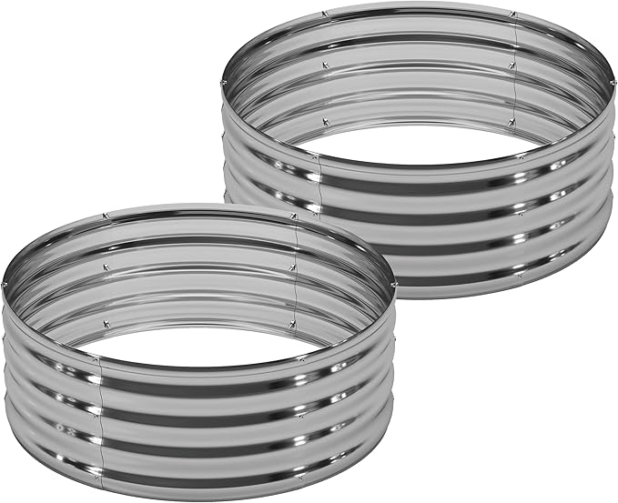 2PCS 3x3x1FT Galvanized Raised Garden Bed Kit,Vegetable Boxes-Round Metal Flower Box,Large Planter Raised Beds Outdoor Garden for Planting,Fruit,Herb-Silver