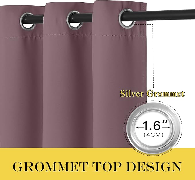NICETOWN Blackout Window Curtain 90 inch Length - Room Darkening Thermal Insulated Grommet Large Window Treatment Light Blocking for Bedroom/Doorway (Dry Rose, 1 Panel, W52 x L90)