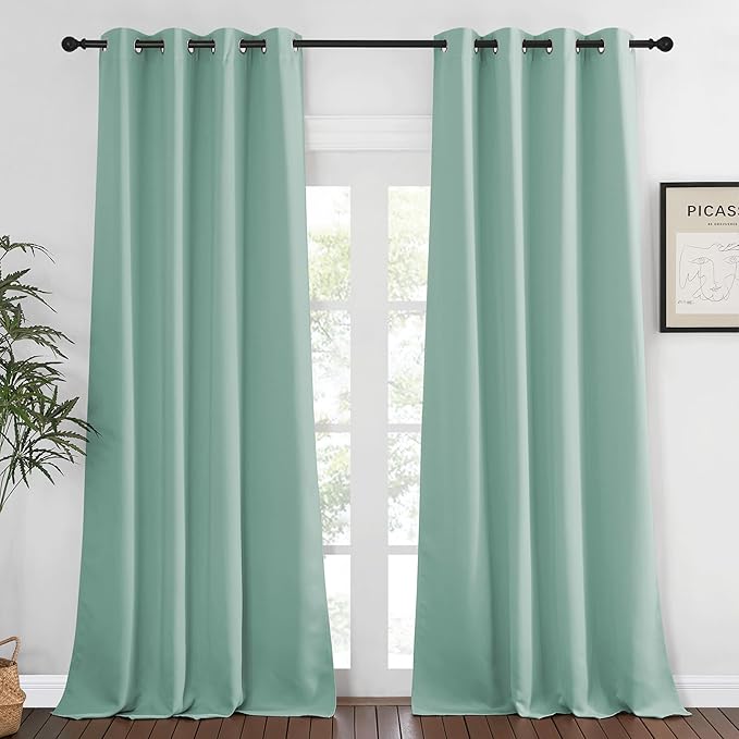 NICETOWN Blackout 108 inch Curtains for Sliding Glass Door, Grommet Thermal Insulated Room Darkening Window Treatment Sound Reducing Drapes for Room Divider, 1 Panel, W52 x L108, Aqua Blue