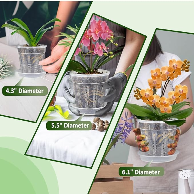 Orchid Pot, 6 Packs of 6.1" Orchid Pots with Holes, Orchid Pots for Repotting, Plastic Orchid Planter for Indoor Outdoor Plants (6 Packs, 6.1")