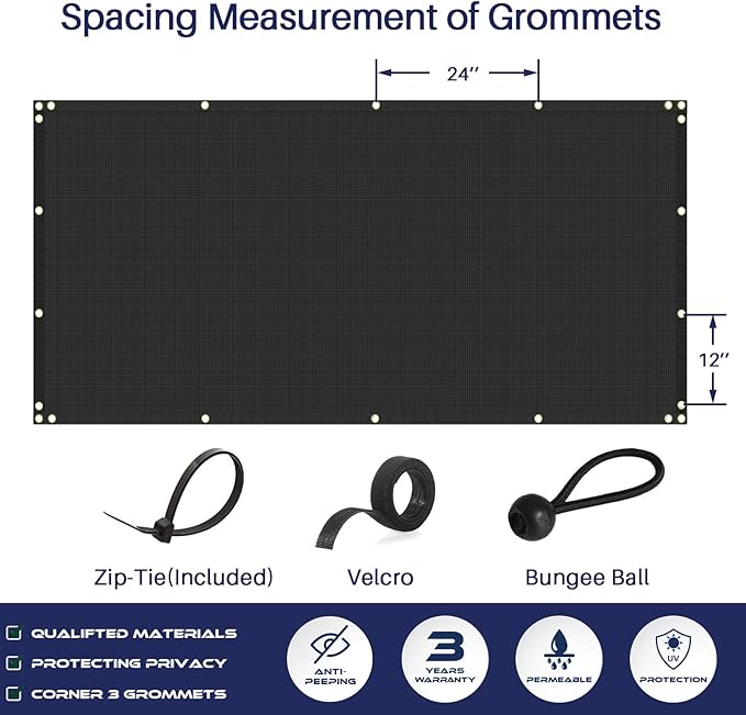 Windscreen4less Privacy Fence Screen Heavy Duty Windscreen Fencing Mesh Fabric Shade Net Cover with Brass Grommtes for Outdoor Wall Garden Yard Pool Deck, 6'x67' Black