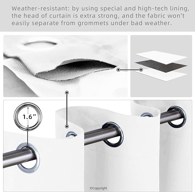 Waterproof Outdoor Curtain W105 x L108 - Grommet Top Sunlight Blocking Window Treatment Drapes Blackout Curtains for Home Bedroom Living Room Outdoor Patio Porch Pergola Cabana Gazebo (2 Panels)