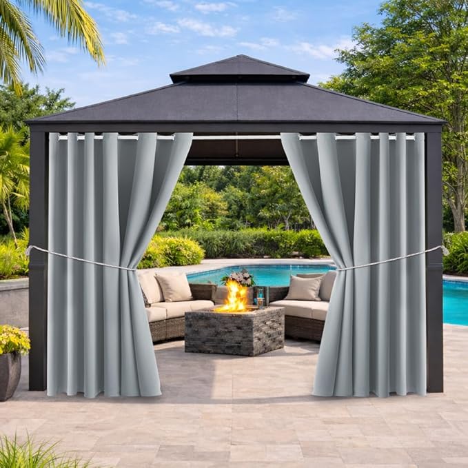 Waterproof Outdoor Curtain W84 x L84 - Grommet Top Sunlight Blocking Window Treatment Drapes Blackout Curtains for Home Bedroom Living Room Outdoor Patio Porch Gazebo (Light Gray, 2 Panels)