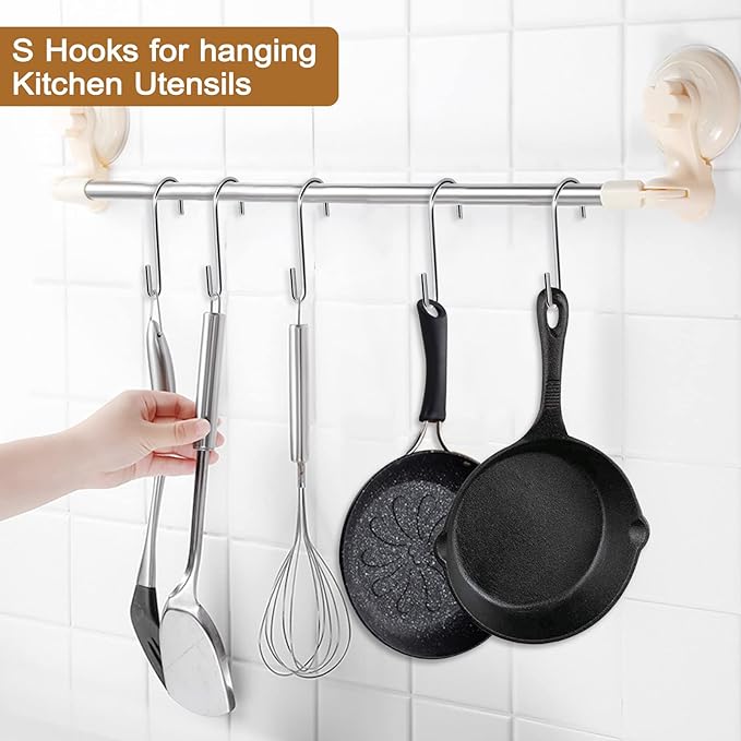 30 Pack 3 Inch S Hooks Heavy Duty Pan Pot Holder Rack Hooks Hanging Hangers S Shaped Hooks for Kitchenware Pots Utensils Clothes Bags Towels Plants