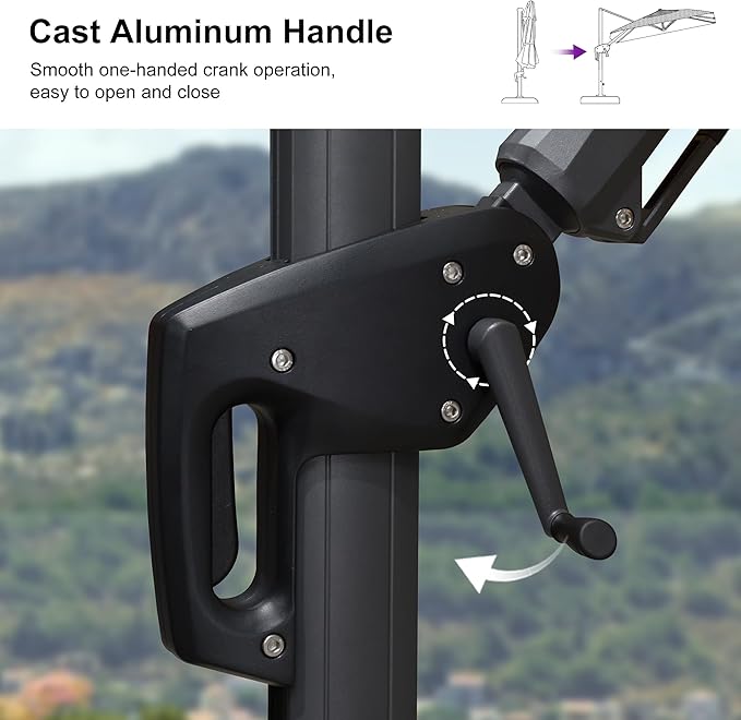 PURPLE LEAF 6.5' X 10' Right-left Tilt Patio Umbrella with Base Outdoor Cantilever Swivel Rectangle Umbrella Aluminum Offset Umbrella with 360-degree Rotation for Garden Deck Pool Patio Grey